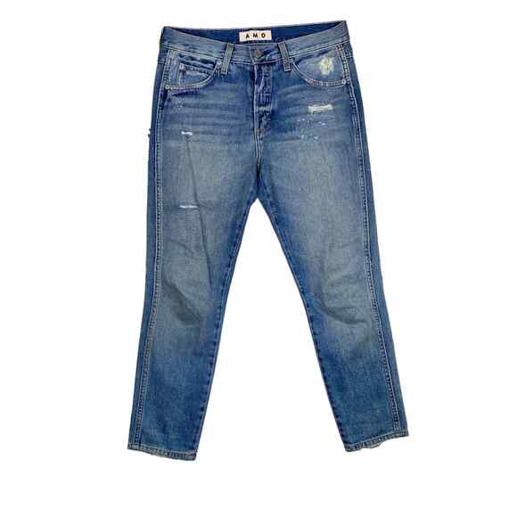 AMO Ace Starboard W/ Destroyed Look Highrise Light Wash Cropped Jeans Size 26 - Picture 1 of 11